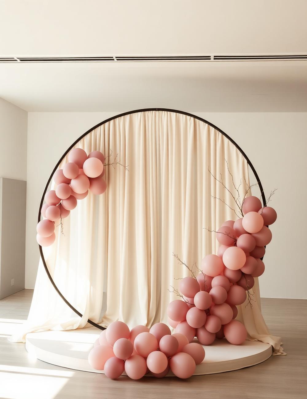Circular moongate backdrop with organic balloon garland